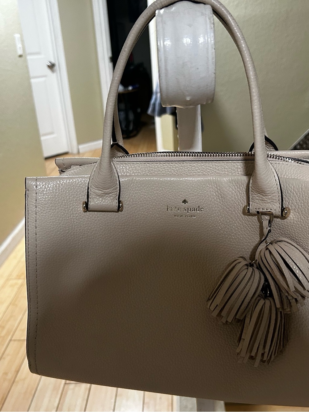 kate spade Pebbled Leather Satchel in Taupe